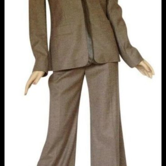 Women ESCADA Suit Wool Cashmere PANTSUIT Flare Bell Pants TAUPE EU 38 USA 8 10 - Picture 6 of 16